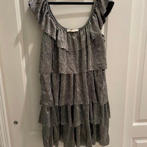 NWOT Michael Kors Ruffled Silver Shirt L